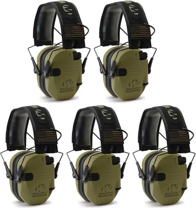 Main image of Walker's Razor Slim Electronic Shooting Muffs 5-Pack, OD Green - American Flag