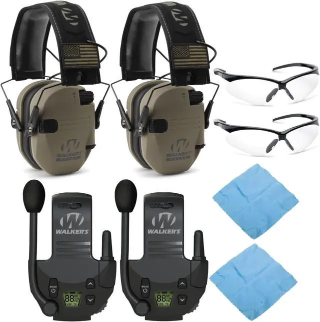 Main image of Walkers Razor Slim Electronic Muffs (FDE Patriot, 2-Pack) with Walkie Talkies