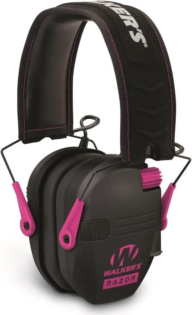 Alt view image 2 of 6 - Walkers Razor Slim Electronic Muff (Black/Pink) with Ballistic Protection Glasses, and Case