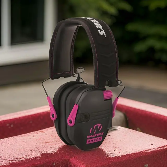 Alt view image 4 of 6 - Walkers Razor Slim Electronic Muff (Black/Pink) with Ballistic Protection Glasses, and Case