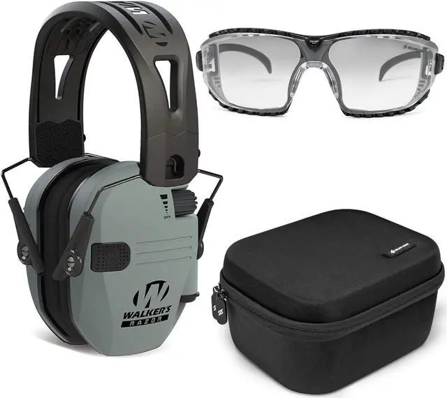 Main image of Walker's Game Ear Razor Slim Electronic Lightweight Shooting Hunting Range Hearing Protection Muffs Glasses Bundle