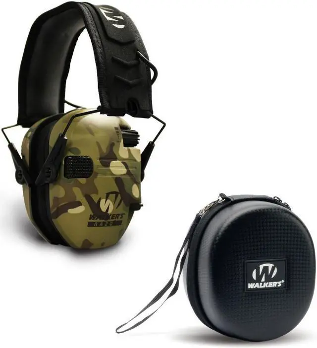Main image of Walker's Razor Slim Electronic Muff (MultiCam Camo Tan) with Protection Case