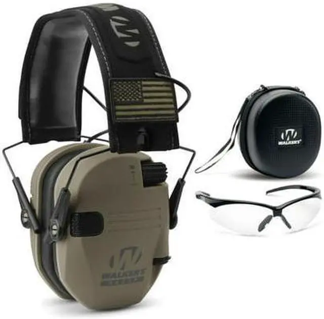 Main image of Walkers Razor Slim Electronic Muff (FDE Patriot) with Case and Shooting Glasses
