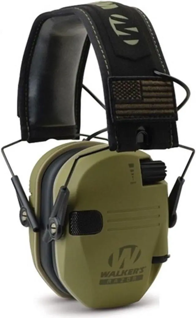 Alt view image 2 of 4 - Walker's Razor Slim Electronic Shooting Muffs 4-Pack, OD Green - American Flag