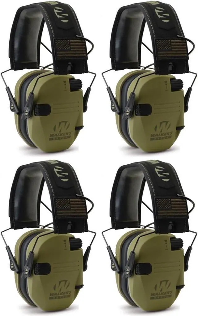 Main image of Walker's Razor Slim Electronic Shooting Muffs 4-Pack, OD Green - American Flag