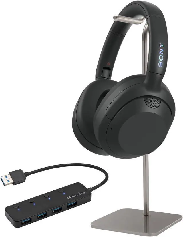 Main image of Sony WHULT900N/B ULT Noise Cancelling Headphones (Black) with Headphone Stand and 4-Port USB 3Hub bundle