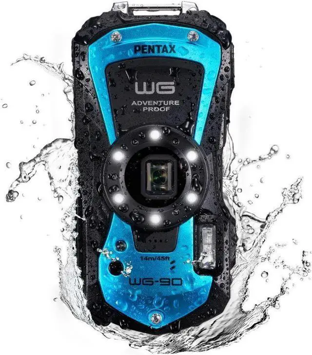 Alt view image 4 of 6 - PENTAX WG-90 Compact Camera, Blue w. Accessory Cleaning Kit Bag and SanDisk 64GB Ultra SDXC UHS-I Memory Card