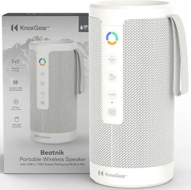 Alt view image 2 of 7 - Knox Gear Beatnik Portable Bluetooth Speaker IPX5 Waterproof Speaker (White)