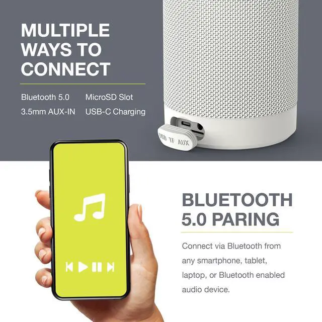 Alt view image 4 of 7 - Knox Gear Beatnik Portable Bluetooth Speaker IPX5 Waterproof Speaker (White)