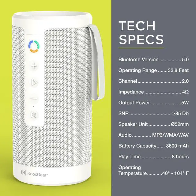 Alt view image 6 of 7 - Knox Gear Beatnik Portable Bluetooth Speaker IPX5 Waterproof Speaker (White)