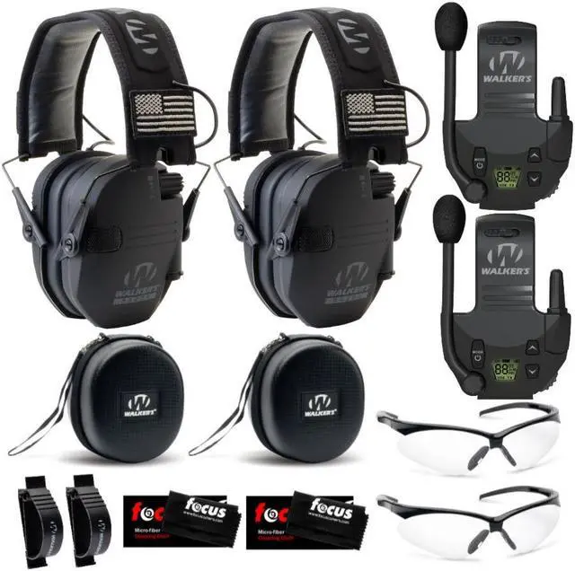 Main image of Walker's Razor Slim Electronic Muff (Black Patriot,2-Pack) with Accessory Bundle