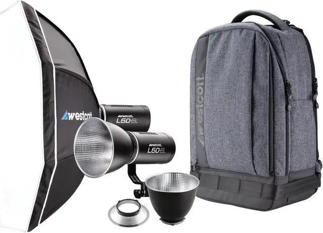 Main image of Westcott L60-B Bi-Color COB LED Video Light 2-Pack and Backpack Kit