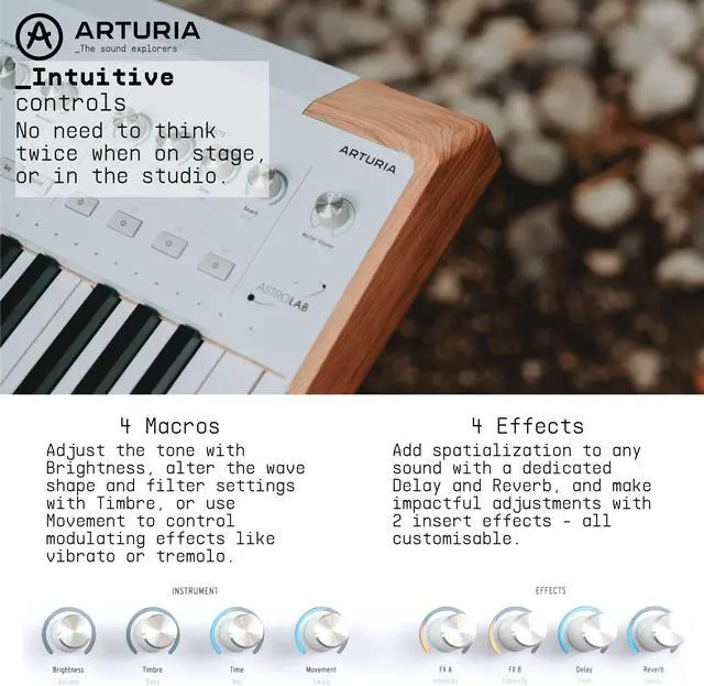 Alt view image 3 of 7 - Arturia AstroLab 61-Key Stage Keyboard with Adjustable Keyboard Stand, Flip-Top Bench, Closed-Back Headphones, Sustain Pedal, and 1/4 in. TS Cables