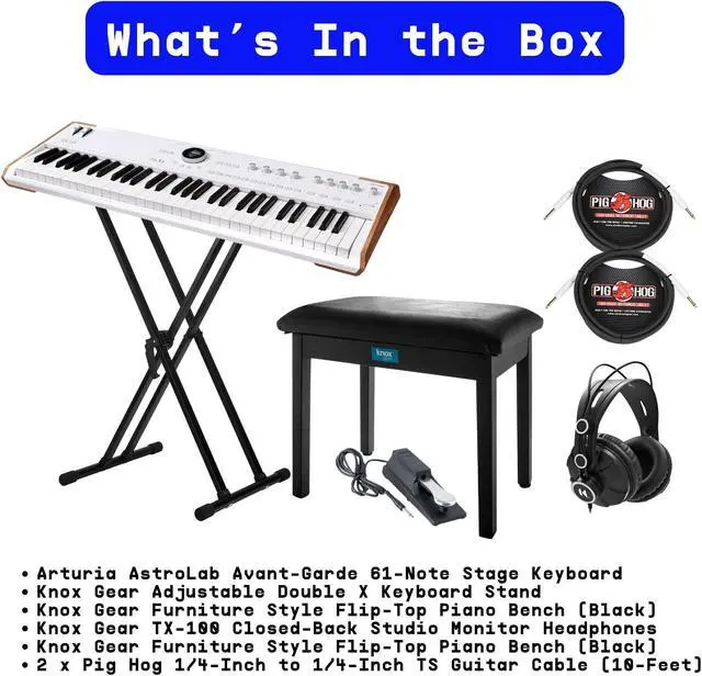 Alt view image 6 of 7 - Arturia AstroLab 61-Key Stage Keyboard with Adjustable Keyboard Stand, Flip-Top Bench, Closed-Back Headphones, Sustain Pedal, and 1/4 in. TS Cables