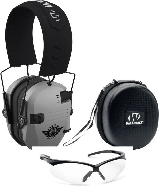 Main image of Walkers Razor Electric Slim (Gray) Earmuffs with Protective Case and Glasses