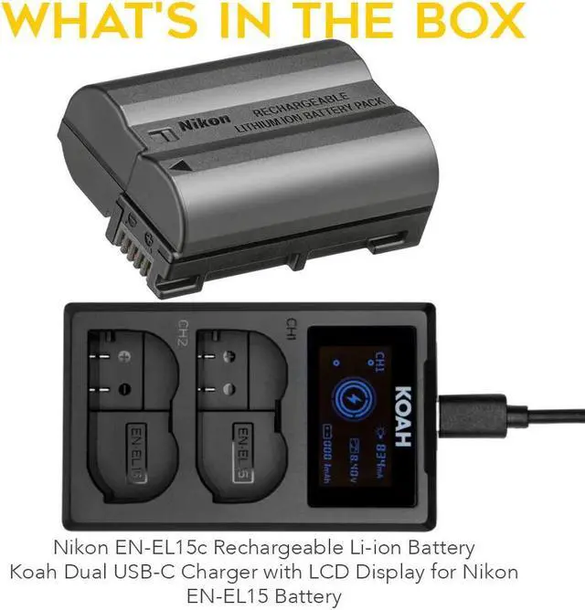Alt view image 2 of 6 - Nikon EN-EL15c Rechargeable Li-ion Battery with Dual USB-C Charger with LCD Display bundle