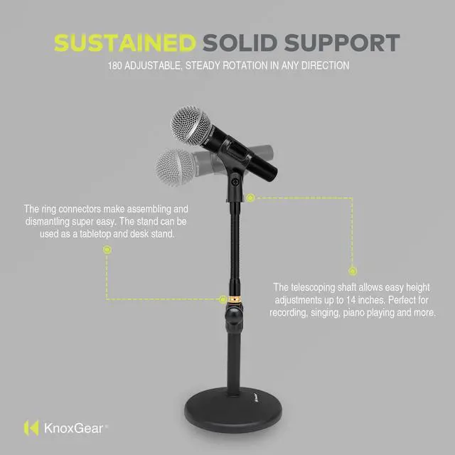 Alt view image 2 of 7 - Knox Gear Vader Telescoping Tabletop Microphone Stand with Gooseneck (Black)