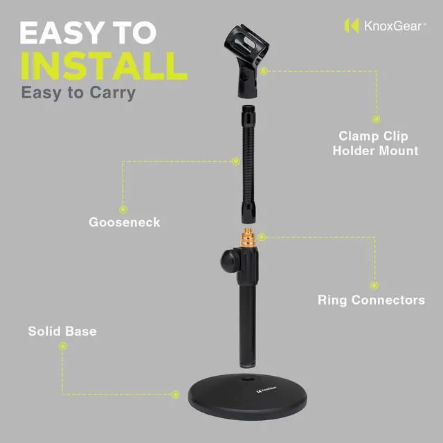 Alt view image 7 of 7 - Knox Gear Vader Telescoping Tabletop Microphone Stand with Gooseneck (Black)