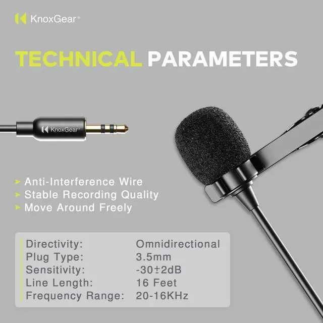 Alt view image 7 of 7 - Knox Gear Omnidirectional Condenser Lavalier Microphone