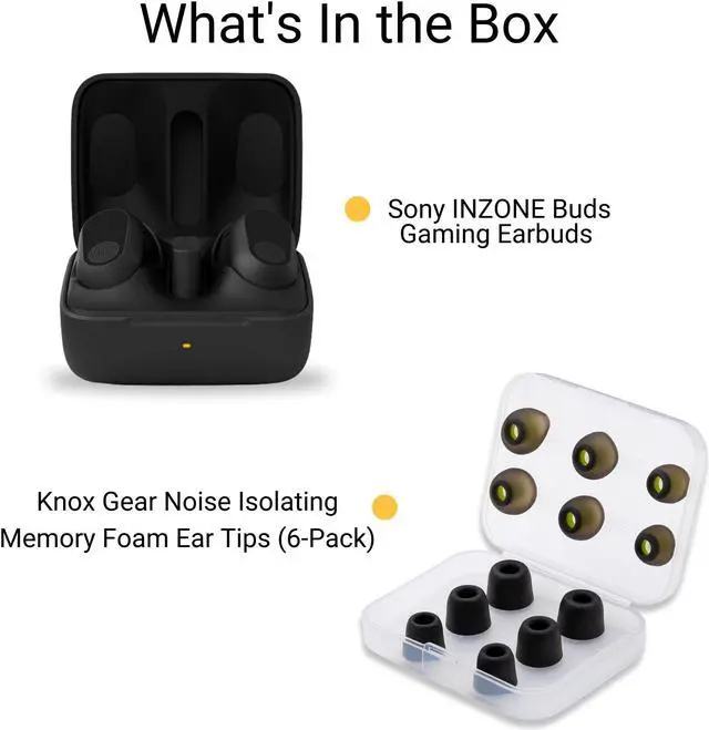Alt view image 2 of 7 - Sony WFG700N/W INZONE Buds Truly Wireless Noise Canceling Gaming Earbuds (Black) with Noise Isolating Memory Foam Tips & Silicone Earbuds (3 Pairs Each) bundle