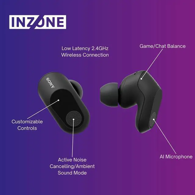 Alt view image 4 of 7 - Sony WFG700N/W INZONE Buds Truly Wireless Noise Canceling Gaming Earbuds (Black) with Noise Isolating Memory Foam Tips & Silicone Earbuds (3 Pairs Each) bundle