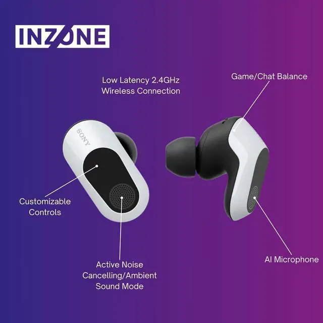 Alt view image 3 of 7 - Sony WFG700N/W INZONE Buds Truly Wireless Noise Canceling Gaming Earbuds (White) with Noise Isolating Memory Foam Tips & Silicone Earbuds (3 Pairs Each) bundle