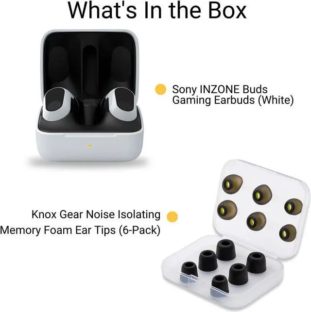 Alt view image 5 of 7 - Sony WFG700N/W INZONE Buds Truly Wireless Noise Canceling Gaming Earbuds (White) with Noise Isolating Memory Foam Tips & Silicone Earbuds (3 Pairs Each) bundle