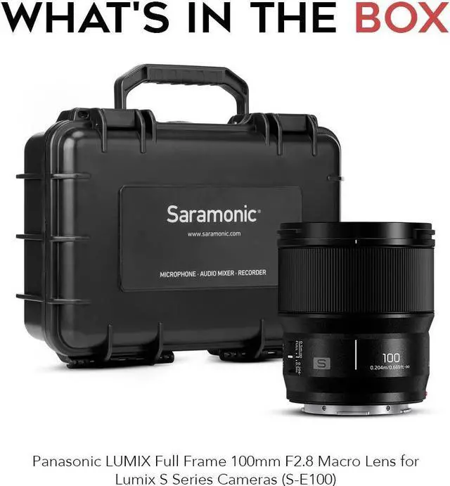 Alt view image 7 of 7 - Panasonic S 100mm F2.8 MACRO LUMIX Full Frame Camera Lens (S-E100) with Impact-Proof Watertight and Dustproof Hard Carry Case bundle