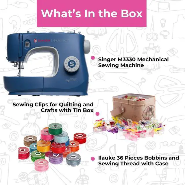Alt view image 5 of 7 - SINGER | M3300 Sewing Machine with 97 Stitch Applications, & 1-Step Buttonhole - Perfect for Beginners - Sewing Made Easy, Green+Ilauke 36 Pieces Bobbins and Sewing Thread with Case+GDMINLO Multipurpo