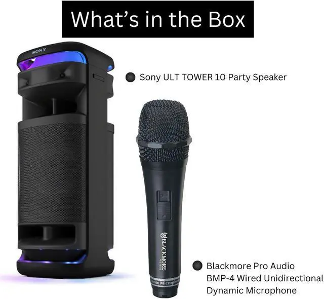 Alt view image 7 of 7 - Sony ULT TOWER 10 Party Speaker - SRSULT1000 (Black) Wired Unidirectional Dynamic Microphone Bundle