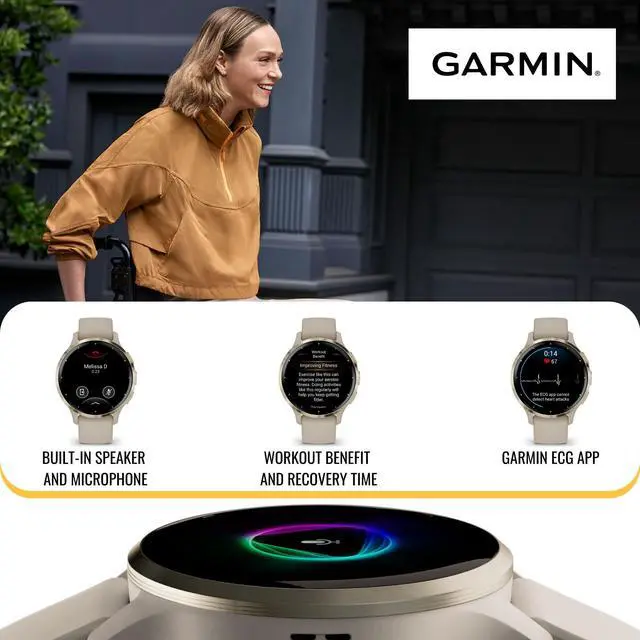 Alt view image 4 of 7 - Garmin Venu 3S Smartwatch (Silver/Sage Gray) with Charging Stand and Port Plugs