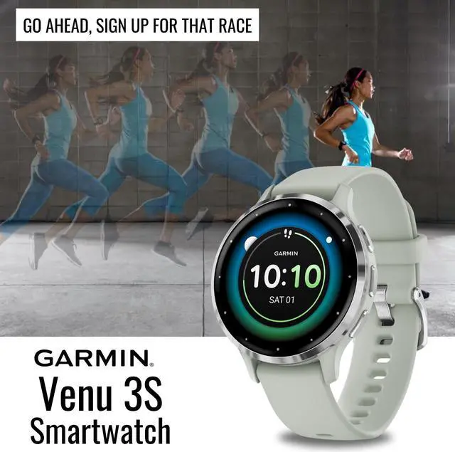 Alt view image 2 of 7 - Garmin Venu 3S Smartwatch (Silver/Sage Gray) with Charging Stand and Port Plugs
