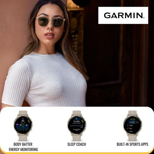 Alt view image 3 of 7 - Garmin Venu 3S Smartwatch (Silver/Sage Gray) with Charging Stand and Port Plugs
