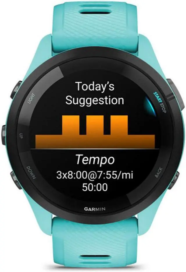 Alt view image 5 of 7 - Garmin Forerunner 265 GPS Running Smartwatch (Aqua) with Charger Stand Bundle