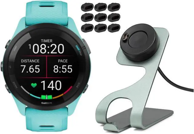 Main image of Garmin Forerunner 265 GPS Running Smartwatch (Aqua) with Charger Stand Bundle