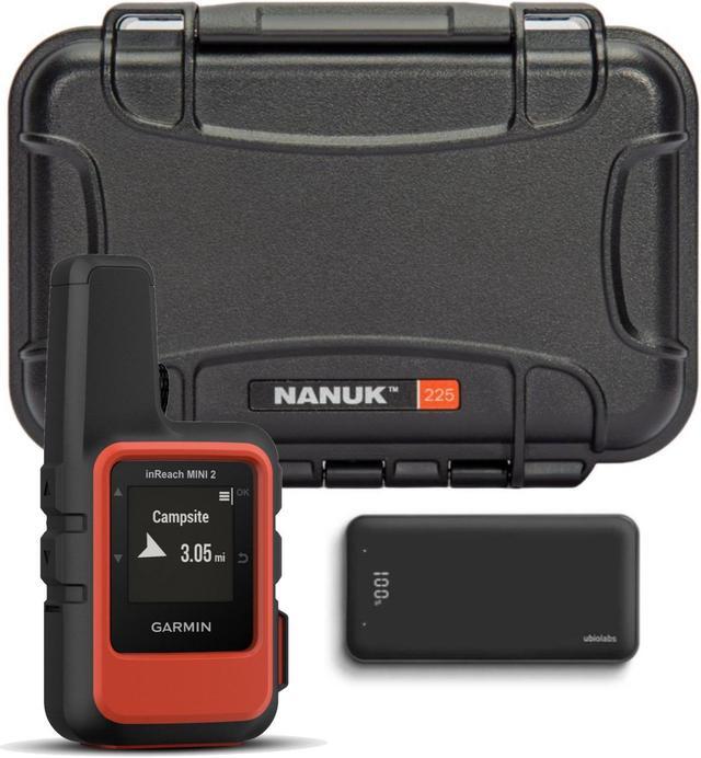 Main image of Garmin inReach Mini 2 Satellite Communicator (Red) with Waterproof Hard Case (Black) and Portable Accessory bundle