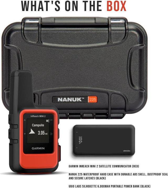 Alt view image 7 of 7 - Garmin inReach Mini 2 Satellite Communicator (Red) with Waterproof Hard Case (Black) and Portable Accessory bundle
