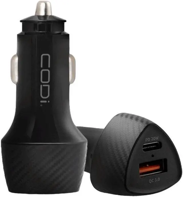 Alt view image 2 of 7 - Codi Dual Port 20W Car Charger/Auto Adapter (USB-C, USB-A Outputs) - 20W - USB Type-C - USB Type-A USB-A 3.0 Quick Charge