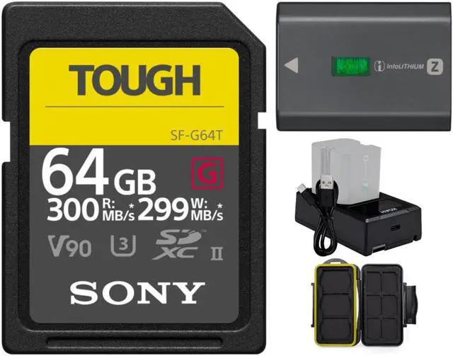 Main image of Sony 64GB UHS-II Tough G-Series SD Card with Rechargeable Battery Pack Bundle
