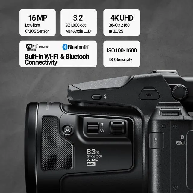 Alt view image 3 of 7 - Nikon COOLPIX P950 Digital Camera (Black) with 64GB SD Card and Camera Case and Accessory Bundle