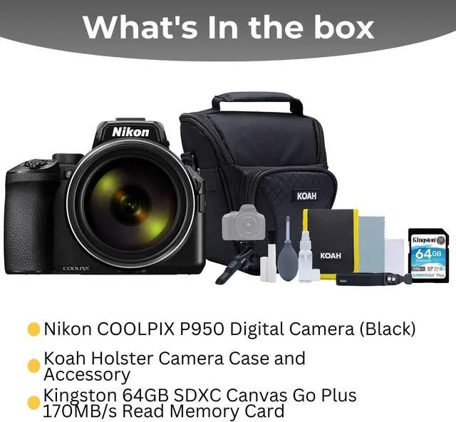 Alt view image 5 of 7 - Nikon COOLPIX P950 Digital Camera (Black) with 64GB SD Card and Camera Case and Accessory Bundle