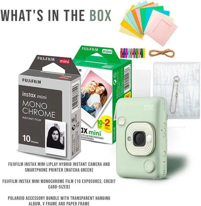 Alt view image 5 of 7 - Fujifilm INSTAX MINI LIPLAY C GREEN VN EX D US + Color/B+W Film and Accessories Kit