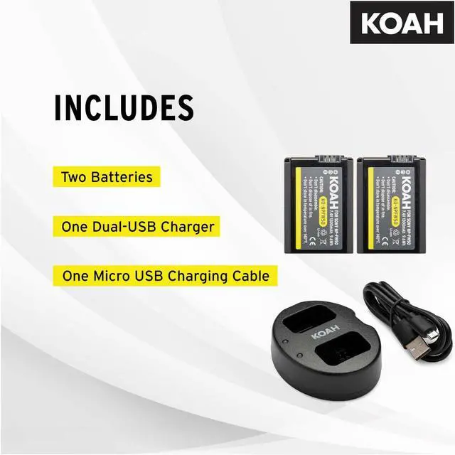 Alt view image 5 of 7 - Koah PRO Rechargeable 1300mAh Battery (2-Pack) and Dual Charger for Sony NP-FW50