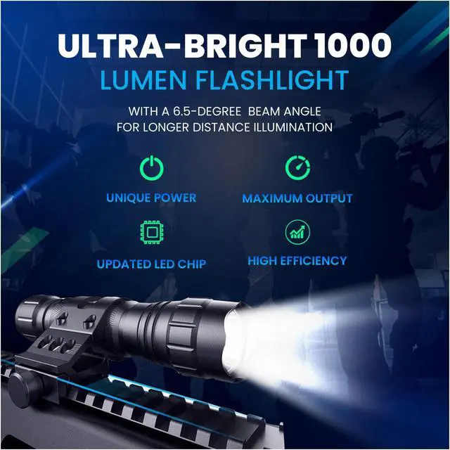 Alt view image 3 of 7 - Tactical Rechargeable Flashlight with Picatinny Rail Mount