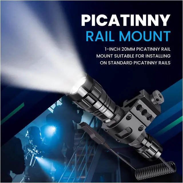 Alt view image 4 of 7 - Tactical Rechargeable Flashlight with Picatinny Rail Mount