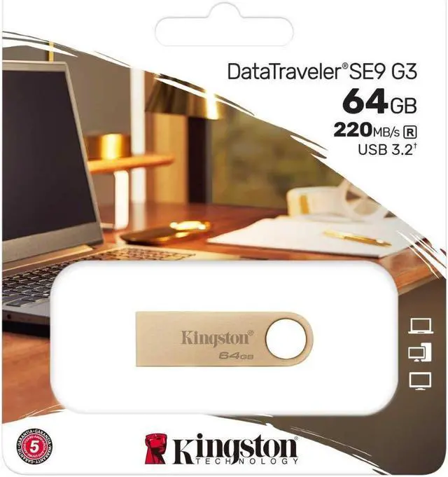 Alt view image 5 of 5 - Kingston DataTraveler SE9 Gen 3- 64GB - 220MB/s read- Metal - USB 3.2 Gen 1 -Gold