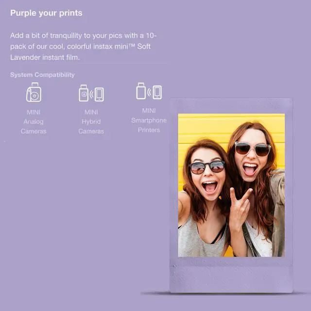 Alt view image 3 of 7 - Fujifilm INSTAX MINI Soft Lavender Instant Print Film 10 Pack Bundle