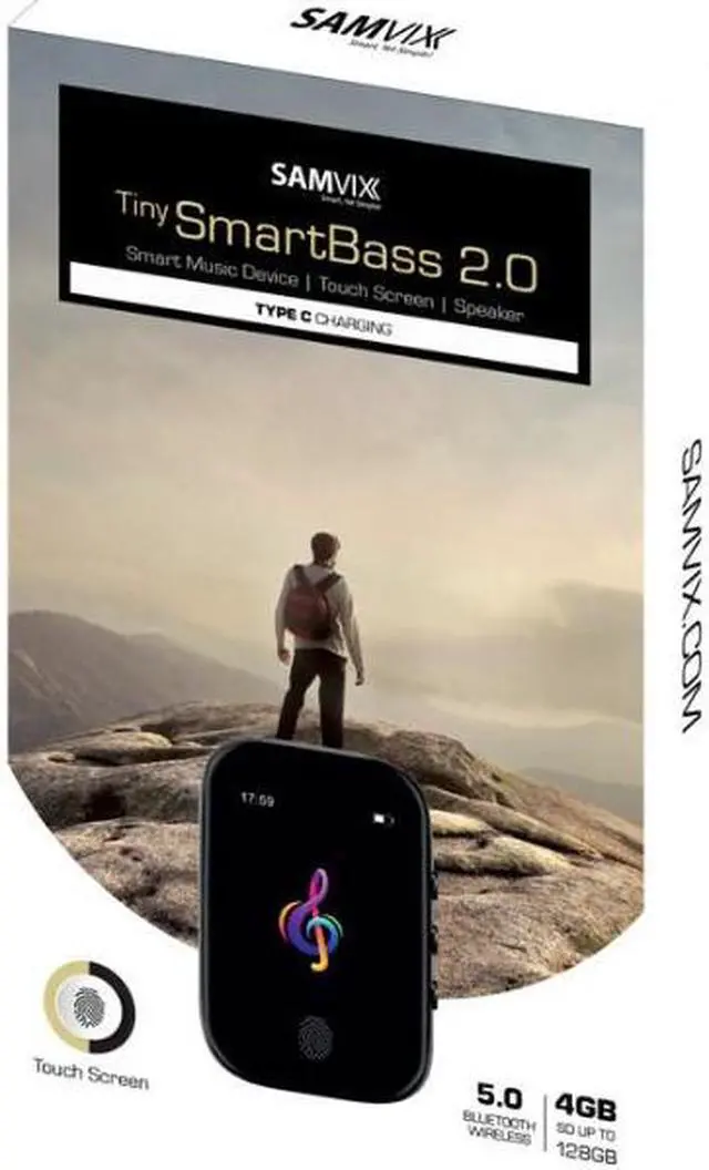Alt view image 2 of 2 - Samvix Tiny Smartbass 2.0 4GB Kosher MP3 Player with SD Slot, Bluetooth & Touch
