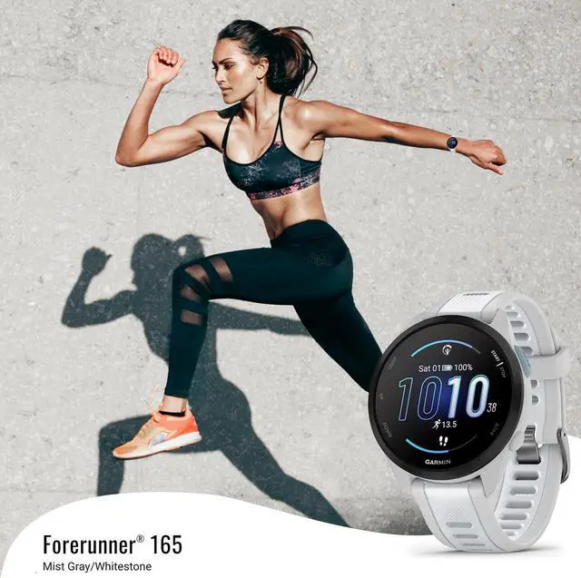 Alt view image 2 of 7 - Garmin Forerunner 165 GPS Smartwatch (Gray/Whitestone) with Charging Stand and Portable Accessory