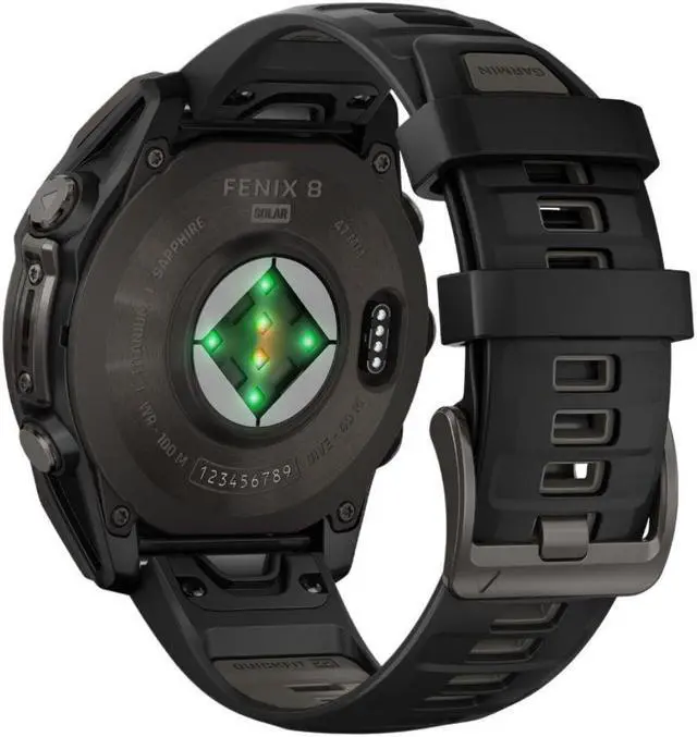 Alt view image 7 of 15 - Garmin fnix® 8 - 47 mm, Solar, AMOLED, Sapphire, Premium Multisport GPS Smartwatch, Long-Lasting Battery Life, Dive-Rated, Built-in LED Flashlight, Carbon Gray DLC Titanium with Pebble Gray Band